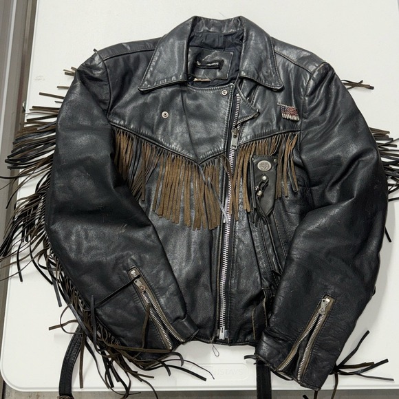 Unbranded Jackets & Blazers - Leather Fringe Jacket Womens L Black Good Vintage Biker Western Moto